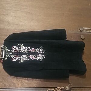 Margaret Godfrey Leather Embroidered Knee High Lined Coat